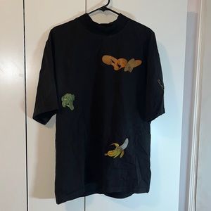 Perks and mini oversized shirt dress with embroidery and vegetables